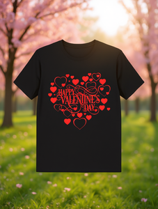 T-shirt da donna nera con stampa a cuore per San Valentino, a maniche corte, girocollo, vestibilità casual ampia, in tessuto jersey 100% cotone - Product Image 2