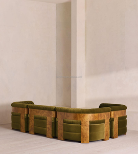<span class=keywords><strong>Divano</strong></span> Sezionale Modulare di Lusso FERLY in Legno Burl, Design Italiano, Velluto Verde Muschio, <span class=keywords><strong>Divano</strong></span> <span class=keywords><strong>a</strong></span> L con Schienale Scanalato per Villa - Product Image 2