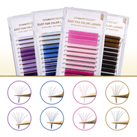 DAMMAN Color Easy Fans Lashes 0.07 D Curl Mix11-13/Mix 13-15mm 4 couleurs/plateaux Auto Fans Volume Cils Cils Professionnels