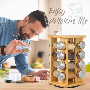 Porte-épices en bambou naturel avec 16 pots Organisateur de porte-épices de comptoir pour la cuisine - Product Image 5