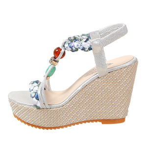 Women Summer Beaded Wedge Sandals New Style Platform Bohemian Roman Sandals Woven - Product Image 6