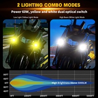 Projecteurs LED étanches IP68 pour moto Kewig, bicolores, 12-16V, 60W, 6000LM, rotation à 360°, alliage d'aluminium CNC