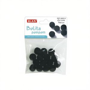 Pompon Ilan Bolita 1 cm en coton noir, fournitures pour travaux manuels au crochet - Product Image 4