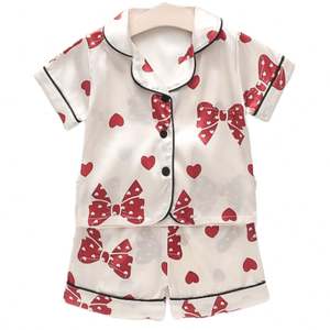 可爱印花冰丝缎儿童睡衣短袖套装男女婴儿睡衣 - Product Image 5