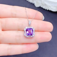 Pendentif Classique en Argent Sterling 925 avec Améthyste Naturelle, Cadeau de Fiançailles de Luxe, Vente en Gros Usine