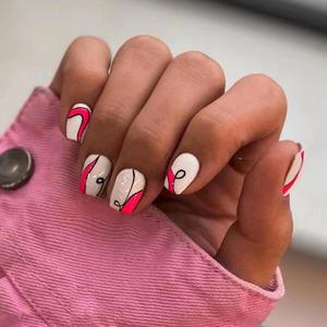 Para <span class=keywords><strong>Barbie</strong></span> Pink Black Ins Inspirado a la moda Estilo Europeo Americano Ballet corto Arte de <span class=keywords><strong>uñas</strong></span> francés Diseño de ondas irregulares - Product Image 1