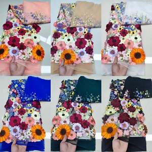 2021 ventas al por mayor 3D flor Rosa bordado encaje tela red tul para vestido de novia flor nupcial boda encaje HY1748-3 - Product Image 6