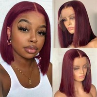 Perruques Remy en cheveux humains 10A brésiliennes 99j Bob, densité 200%, lace front transparente 13x4, avec baby hair et nœuds décolorés