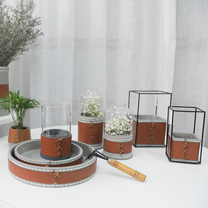 Nouveau Kit de <span class=keywords><strong>Pot</strong></span> de fleur en cuir léger Vintage jardinière en ciment <span class=keywords><strong>avec</strong></span> <span class=keywords><strong>support</strong></span> en métal pour la maison et le jardin - Product Image 1