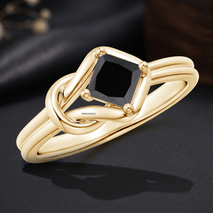 Anillo de Compromiso y Boda con Diamante Negro Natural Corte Princesa, Diseño Infinito, Oro 10K 14K 18K, Plata 925 935, Rodio - Product Image 1