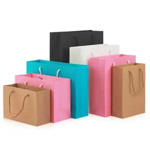 Your Own Logo Printed Ribbon Handle Cardboard Packaging Bags Black Paper Bag Luxury Gift Paper Shopping Bag