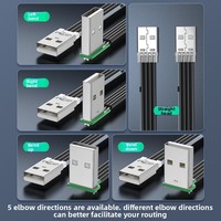Kabel Data USB 2.0 Male-to-male Tipe A Transmisi Dua Arah Silikon Datar Lembut Koneksi Berbentuk L 90 Derajat Atas/Bawah