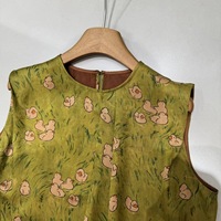 Haut sans manches en soie vintage motif nuage et imprimé canard, col rond classique, amincissant et sculptant la silhouette