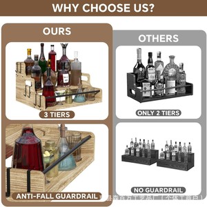 Wooden Wine <b>Bottle</b> <b>Storage</b> <b>Rack</b> 3 Tier Solid Wood Cocktail Display Stand Multifunctional Kitchen Organizer - Product Image 5