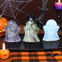 Figurine de fantôme miniature en pierre précieuse naturelle sculptée à la main, en améthyste et quartz rose, pour décoration d'Halloween (vente en gros)