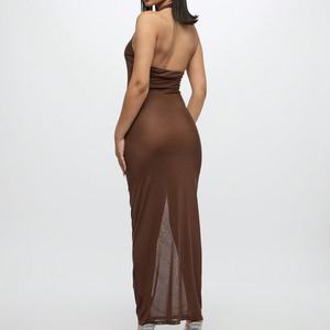 Vestido Largo de Verano con Cuello Halter y Espalda Descubierta de Malla, Ajustado al Cuerpo, para Mujer, Elegante, para la Noche - Product Image 6