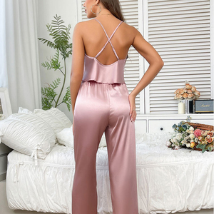 Bán buôn tùy chỉnh mượt mềm v-cổ treo quần đồ ngủ hai bộ tiêu chuẩn Châu Âu Mã - Product Image 6