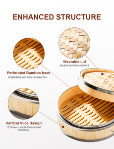 <span class=keywords><strong>Vaporera</strong></span> de Bambú Ecológica de Lujo, Artesanía Tradicional, para Cocinas de Gas e Inducción, Capacidad de 2L, con Tapa de Bambú, para el Hogar - Product Image 4