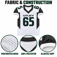 Maillot de football américain personnalisé pour homme, blanc et vert foncé, 100 % polyester, maille, manches courtes, uniforme de match, nom et numéro de l'équipe, vente en gros