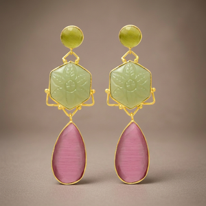 Pendientes Colgantes Hechos a Mano en Plata Chapada en Oro con Cuarzo, Estilo Étnico, Regalo de Compromiso para Mujeres y Unisex - Product Image 3
