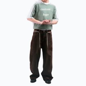 เสื้อยืดคุณภาพสูงยอดนิยมแบบยูนิเซ็กส์ ทรงโอเวอร์ไซส์ ผ้าคอตตอนเจอร์ซีย์ แต่งแถบลายเสื้อยืดแบบครอปทรงบ็อกซี่  รับสั่งทำได้ - Product Image 4