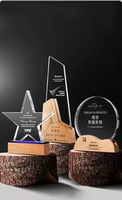 2024 vente en gros usine Souvenir cadeau en bois rond cristal verre trophée Sublimation Prix Plaque