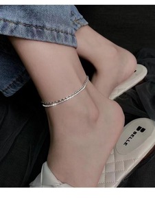 สร้อยข้อเท้ารูปดาวข้าวสองชั้นสีเงิน925สำหรับผู้หญิงสร้อยข้อมือเงินสเตอร์ลิงแบบเรียบง่ายออกแบบเครื่องประดับ - Product Image 5