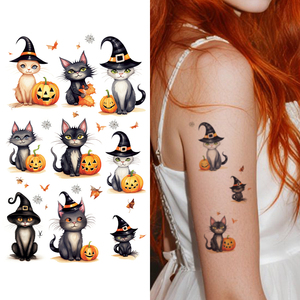 Autocollant de tatouage temporaire pour <span class=keywords><strong>Halloween</strong></span> <span class=keywords><strong>Halloween</strong></span>, dessin animé mignon et effrayant, tatouage imperméable pour visage, bras et doigt - Product Image 1