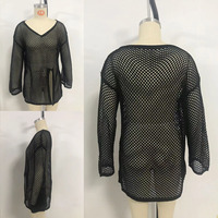 Voorraad 3 Kleuren Lange Mouwen Gehaakte Visnet Strandbedekking Badpak Cover Door Mesh Tuniek Één Maat