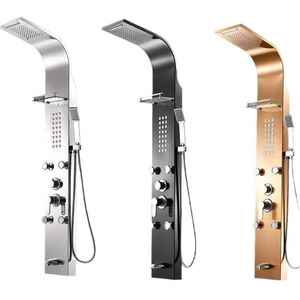 Panel Shower Termostatik Dinding Stainless Steel Mewah Warna Hitam Keran Kamar Mandi Panel Shower Panneau De Douches - Product Image 1