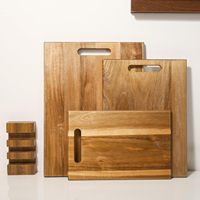 Ensemble de planches à découper de cuisine en bois d'acacia, 3 pièces, poignée épaisse, bloc de boucher, durable, passe au lave-vaisselle, plateaux en bois, découpe de viande