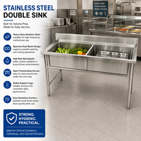 Évier double en acier inoxydable sur table, station de lavage et d'égouttage autoportante avec pieds diagonaux renforcés pour cuisine institutionnelle et cantine
