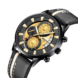 Drioshipping Reloj de pulsera de cuarzo de lujo para hombre con logotipo personalizable Cronógrafo de correa de cuero de moda con acero inoxidable - Product Image 1
