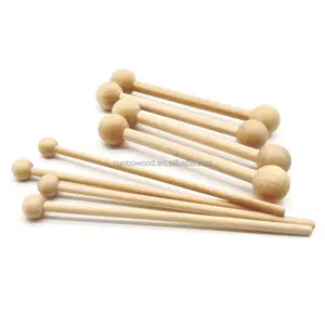 Wholesale Wood Dowel And Rods Birch Wood Dowel With Ball Mini Drumstick Wooden Hammer Toy Ball Stick