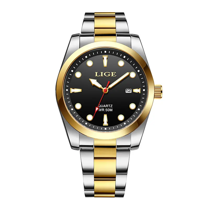 LIGE LG89127 jam tangan bisnis pria, set jam tangan gelang Stainless steel gaya baru guangzhou Biaya rendah tampilan tanggal tahan air moq rendah