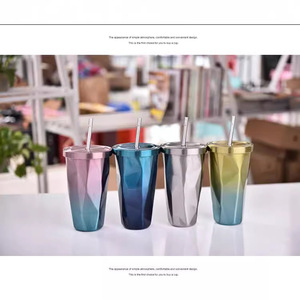 Vaso con Pajita de 500 ml con Diseño de Diamantes, Taza de Café de Acero Inoxidable con Aislamiento al Vacío de Doble Pared, con Pajita de Metal y Logotipo Personalizado - Product Image 4