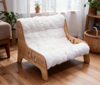 Canapé en bois pour chaton d'intérieur, cadre incurvé en bois courbé, coussin en peluche pour chats et petits chiens, salon