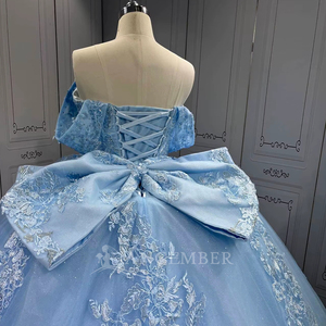 Lsmu161 Vestidos de 15 Años con Apliques de Encaje, Vestido de Quinceañera Azul Cielo, Vestido de Princesa con Lentejuelas y Lazo, Jancember - Product Image 5