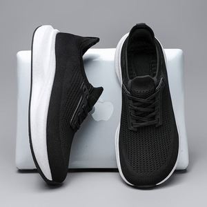 Chaussures de marche légères et respirantes en maille pour hommes, à lacets, semelle extérieure en caoutchouc antidérapante, motif uni tendance, toutes saisons, en coton - Product Image 2