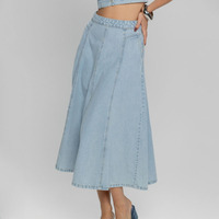 Jupe en jean midi décontractée pour femme, taille haute, fermeture éclair latérale, coupe évasée, longue jupe en denim