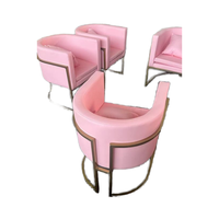Fauteuil de salon rose en métal et velours pour clients, chaise de salle à manger en métal avec bois, chaise de maquillage personnalisée, canapé individuel décontracté