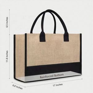 Wholesale Plain Custom Printed Letter Design <b>Large</b> Natural Eco Friendly Burlap Jute Shopping Tote <b>Beach</b> <b>Bag</b> With Logos - Product Image 3