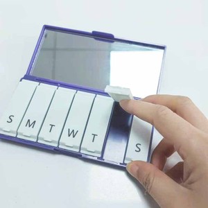 <b>Plastic</b> 7-Day Pillbox With <b>Mirror</b> White Compartment For Daily Medicine Storage Travel Use - Product Image 3