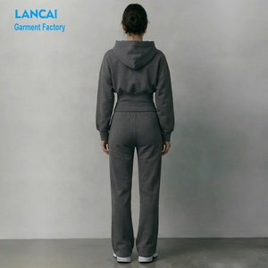 Custom Athleisure Wear Manufacturer Women Contrast Piping Cinched Waist Hoodie and Straight Leg Pants Two Piece Sweatsuits <b>Set</b> - Product Image 4