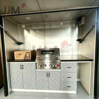 Kit complet de maison préfabriquée extensible JJM avec barbecue, réfrigérateur, plan de travail en pierre, isolé et étanche, idéal pour bureau