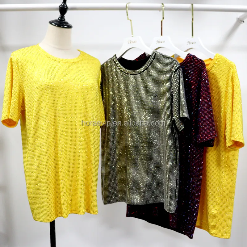 T144 Mới Pha Lê Của Phụ Nữ Vòng Cổ Crop Top Tùy Chỉnh Rhinestone Đảng Tank Top Tùy Chỉnh Kim Cương T Áo Sơ Mi