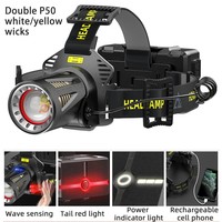 Lampe frontale à capteur, phares à faisceau réglable et zoomable, LED en aluminium, étanche, rechargeable avec batterie 18650 pour la pêche en extérieur