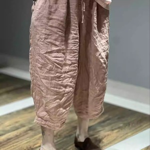 Women's Cotton Linen Capri Harem Pants Loose Casual Breathable Solid Color Ultra Thin Summer Wear - Product Image 3