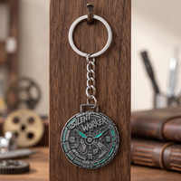 Porte-clés personnalisés en métal, alliage de zinc, plaqué argent antique, émail, gaufrage 3D, double face, rond, engrenage, horloge, sur mesure
