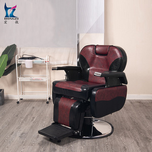 Chaise de barbier Hongzi en cuir PU noir et marron, réglable en hauteur, rotation à 360 degrés, inclinable, usage commercial - Product Image 1